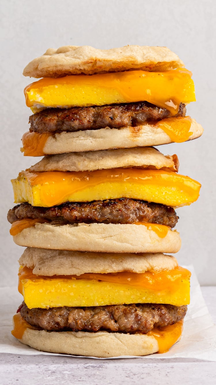 Stack of Sausage and Egg Breakfast Sandwiches