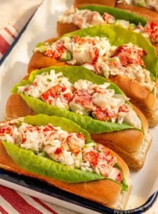 New England lobster rolls on platter.