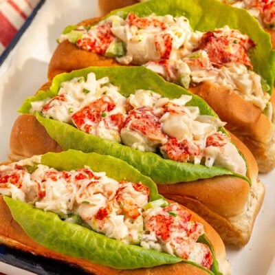 New England lobster rolls on platter.