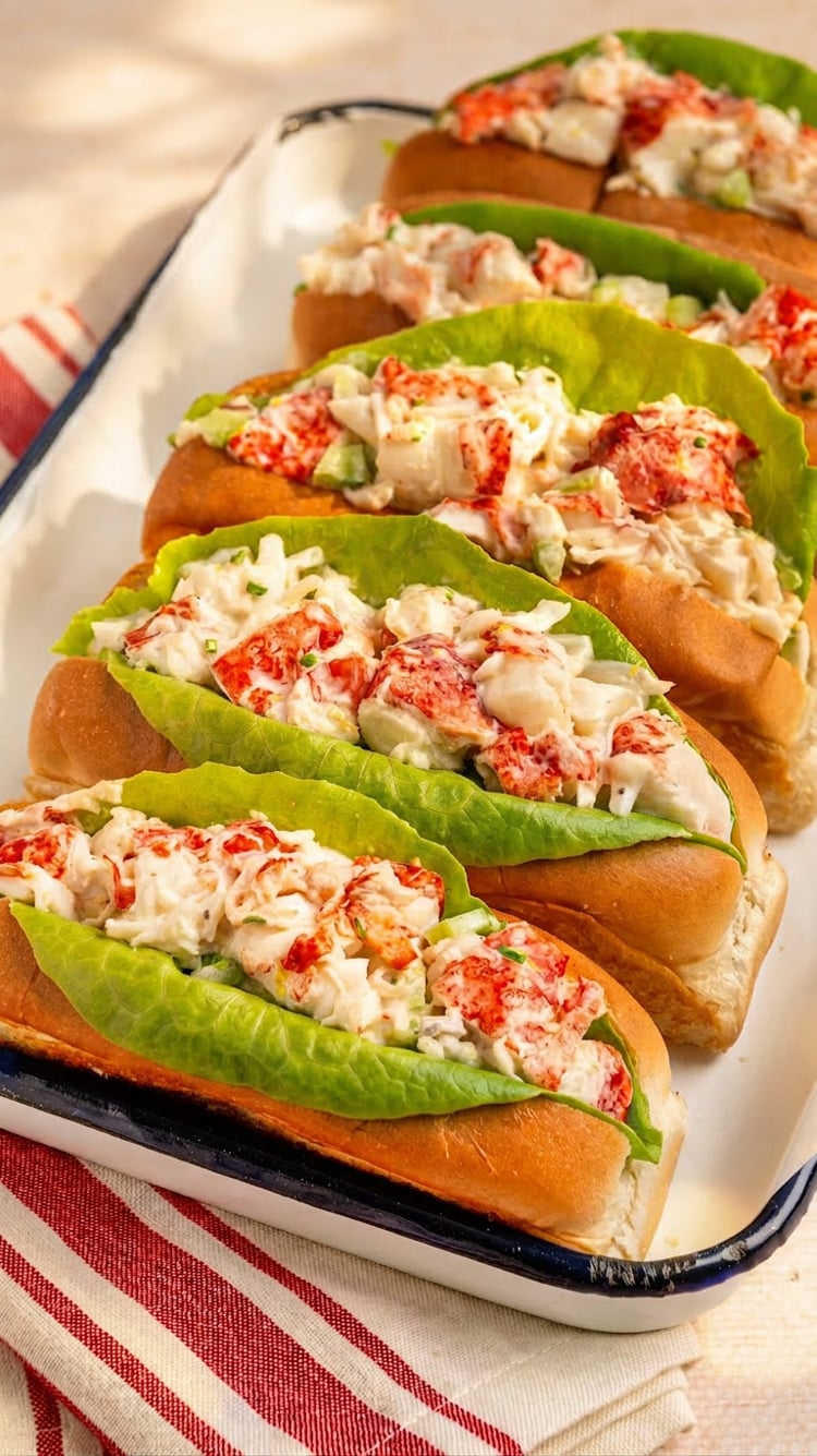 New England lobster rolls on platter.