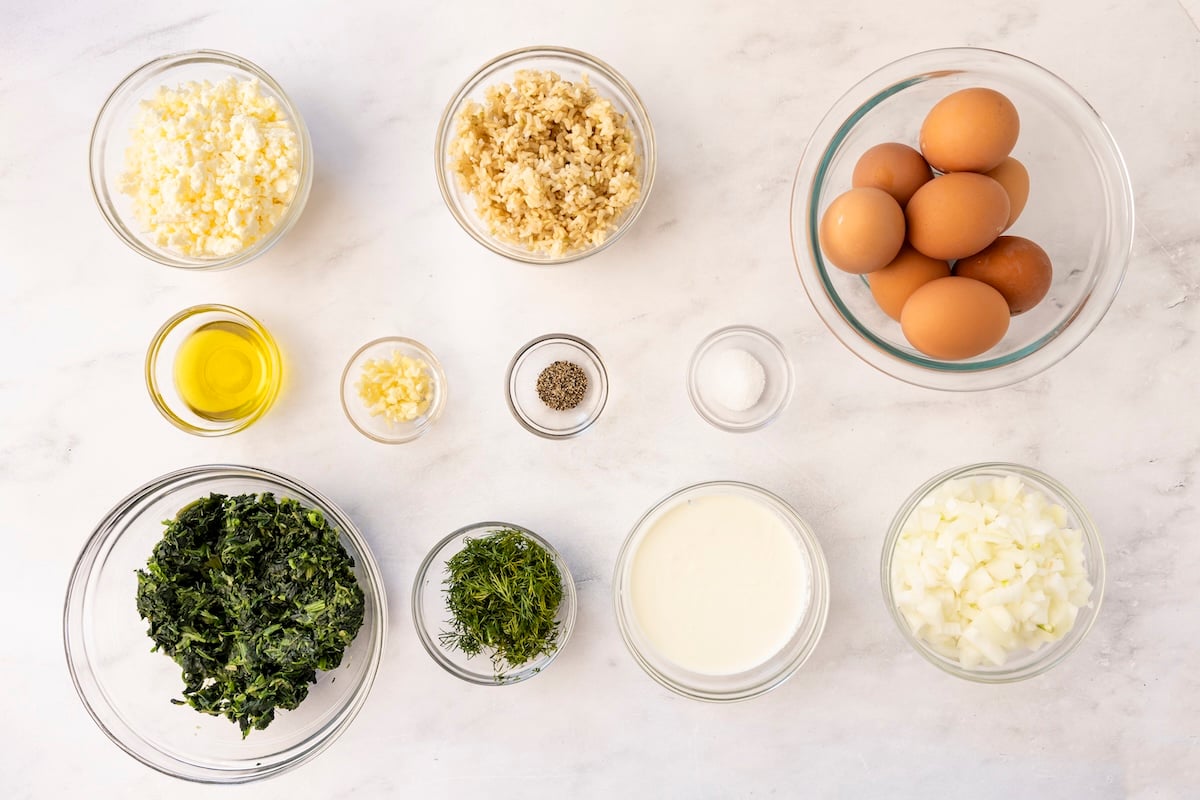 spinach, rice, and feta pie ingredients 