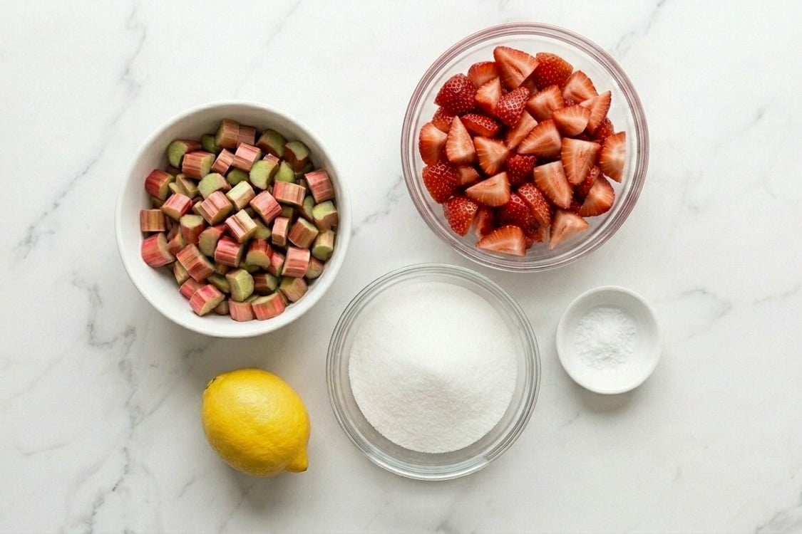 ingredients for strawberry rhubarb jam