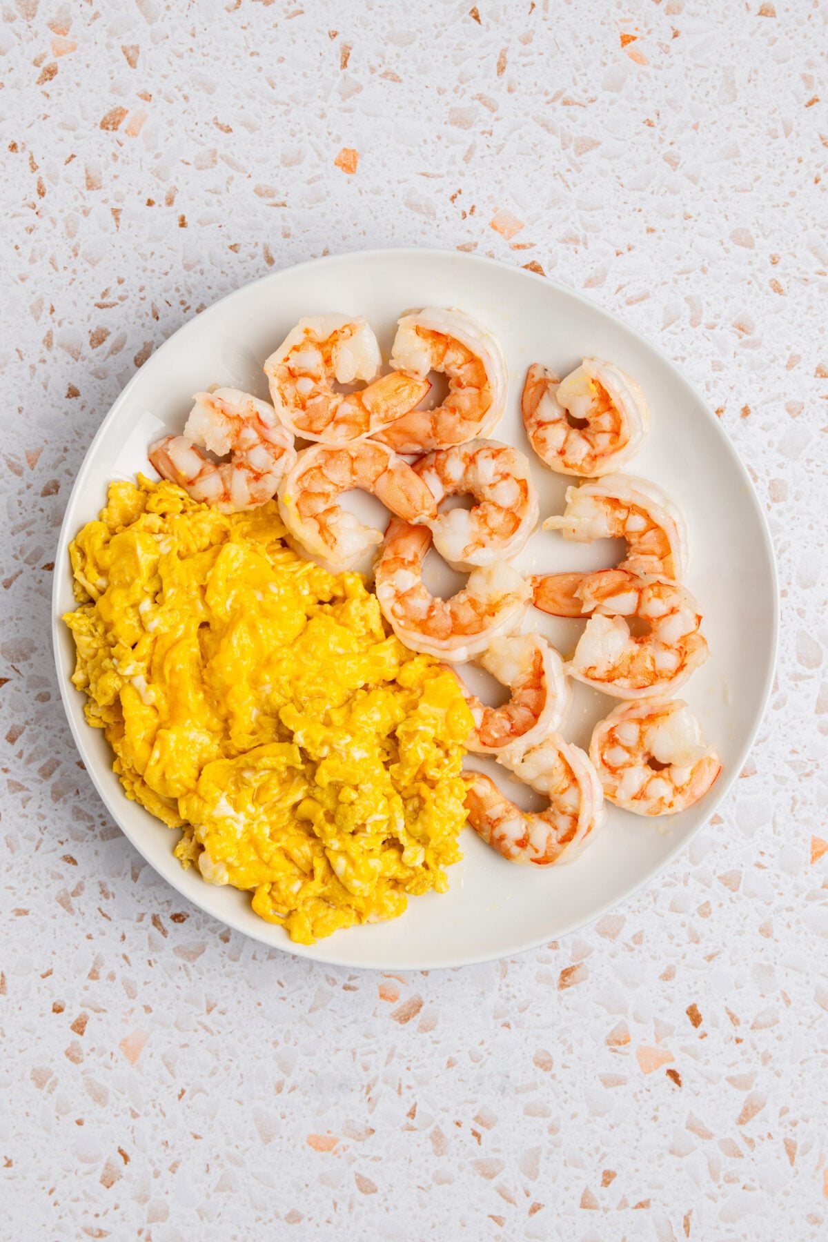 Shrimp and eggs on a plate