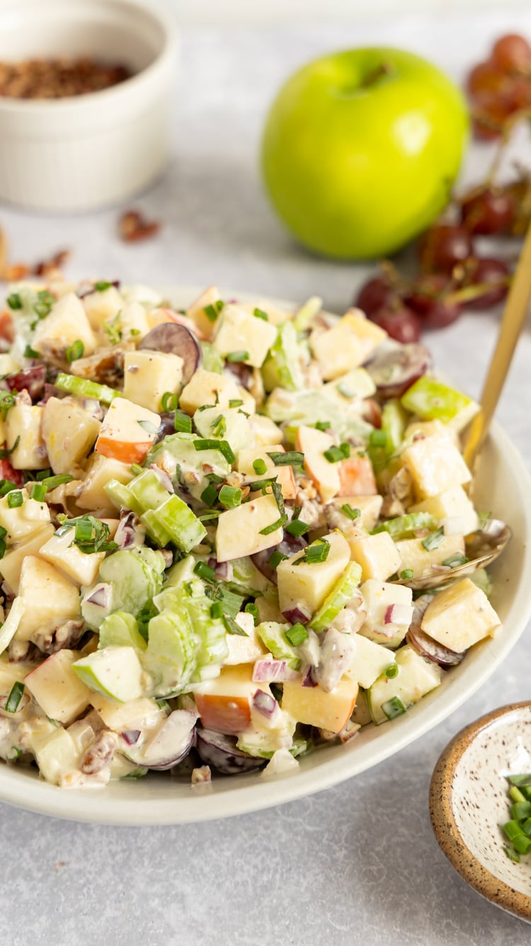 Waldorf salad in serving bowl.