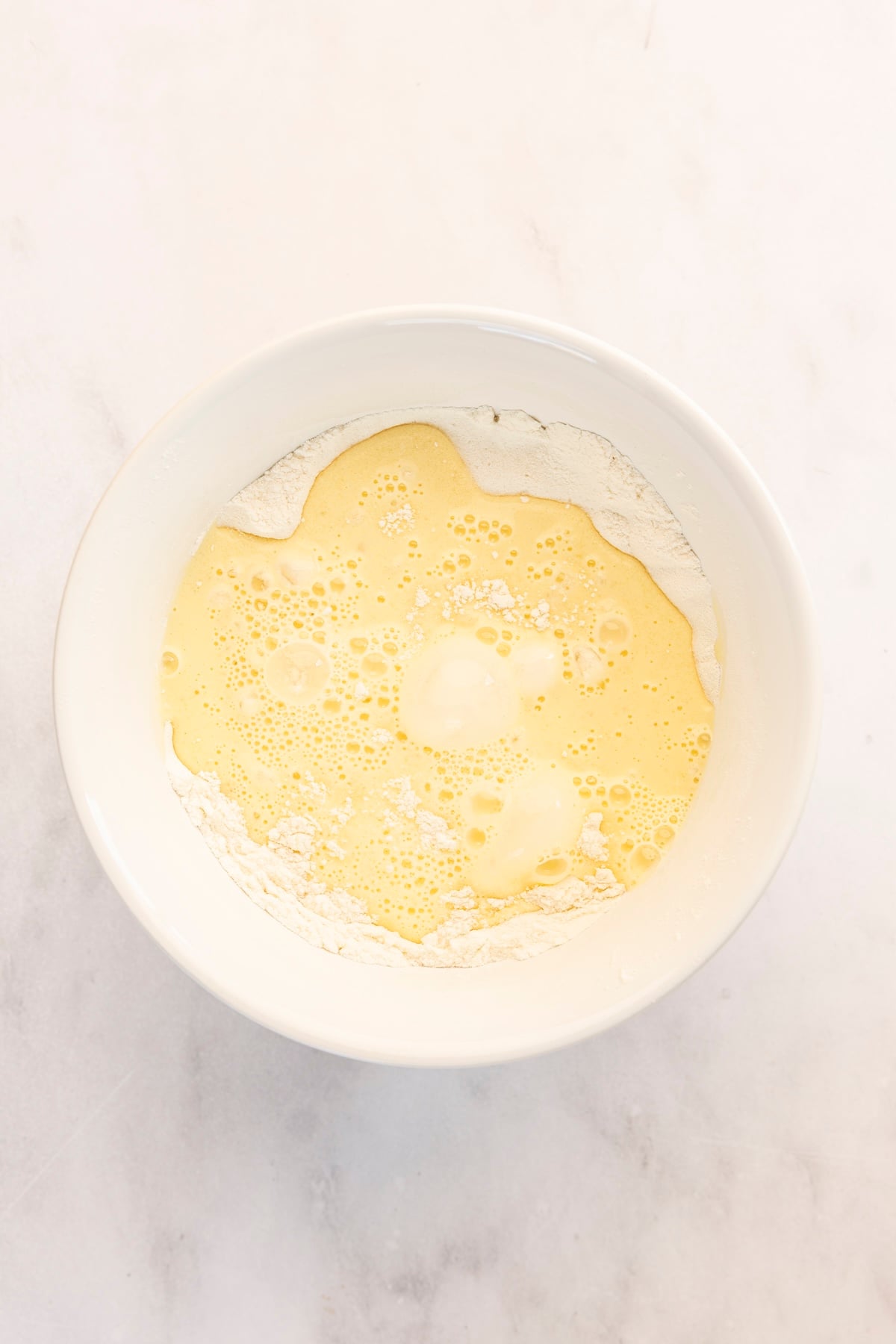 egg mixture added to dry ingredients