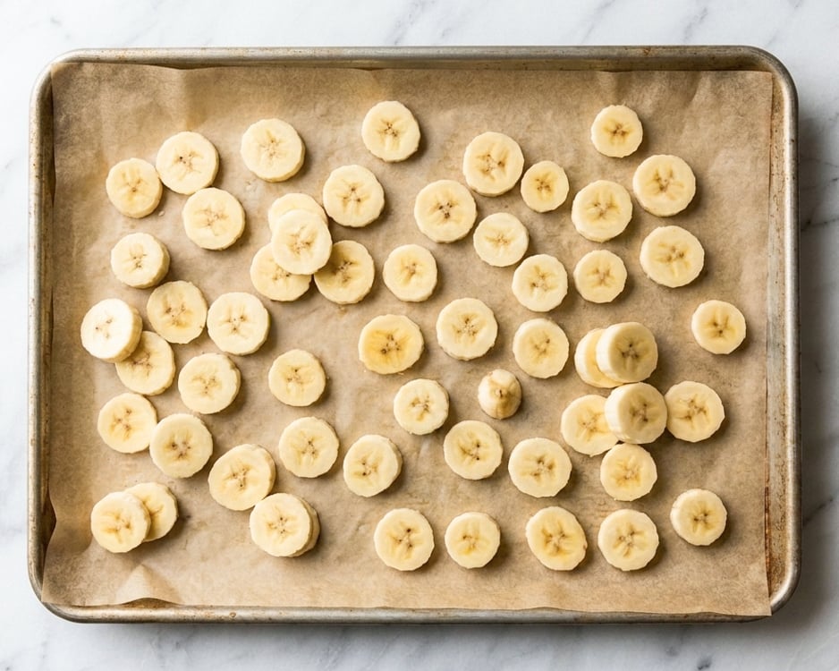 sliced bananas on baking sheet