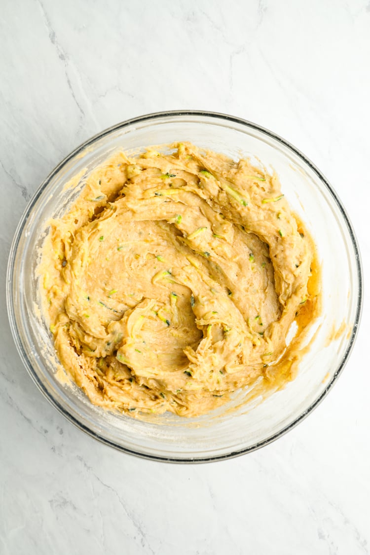 shredded zucchini added to batter