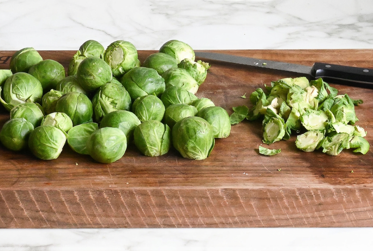 brussels sprout salad-5 trimming Brussels sprouts